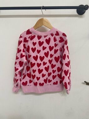 Hanna Andersson Girls Toddler Pink Crewneck Sweatshirt with Red Heart Detail
